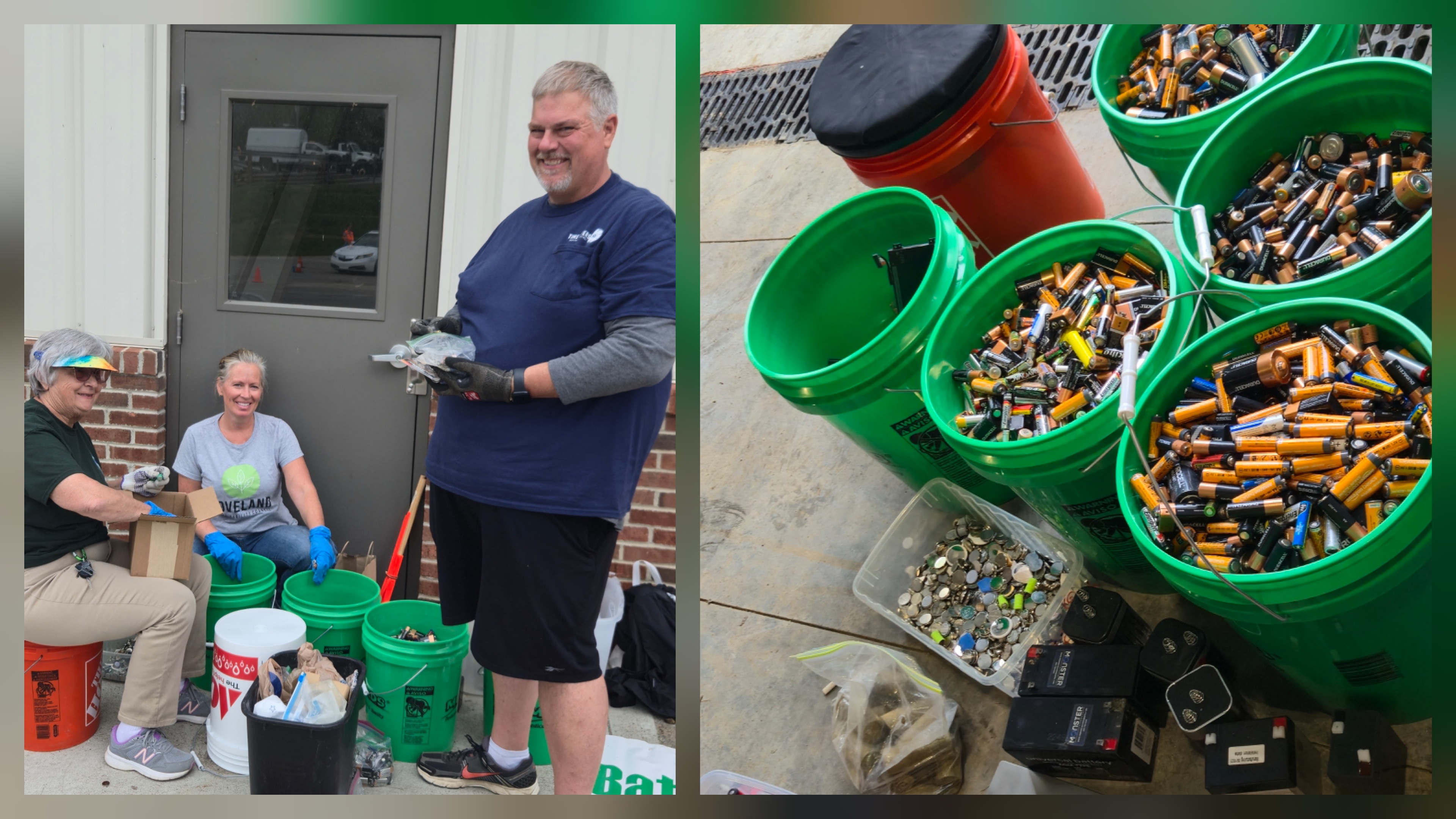Volunteers sorting collected batteries.