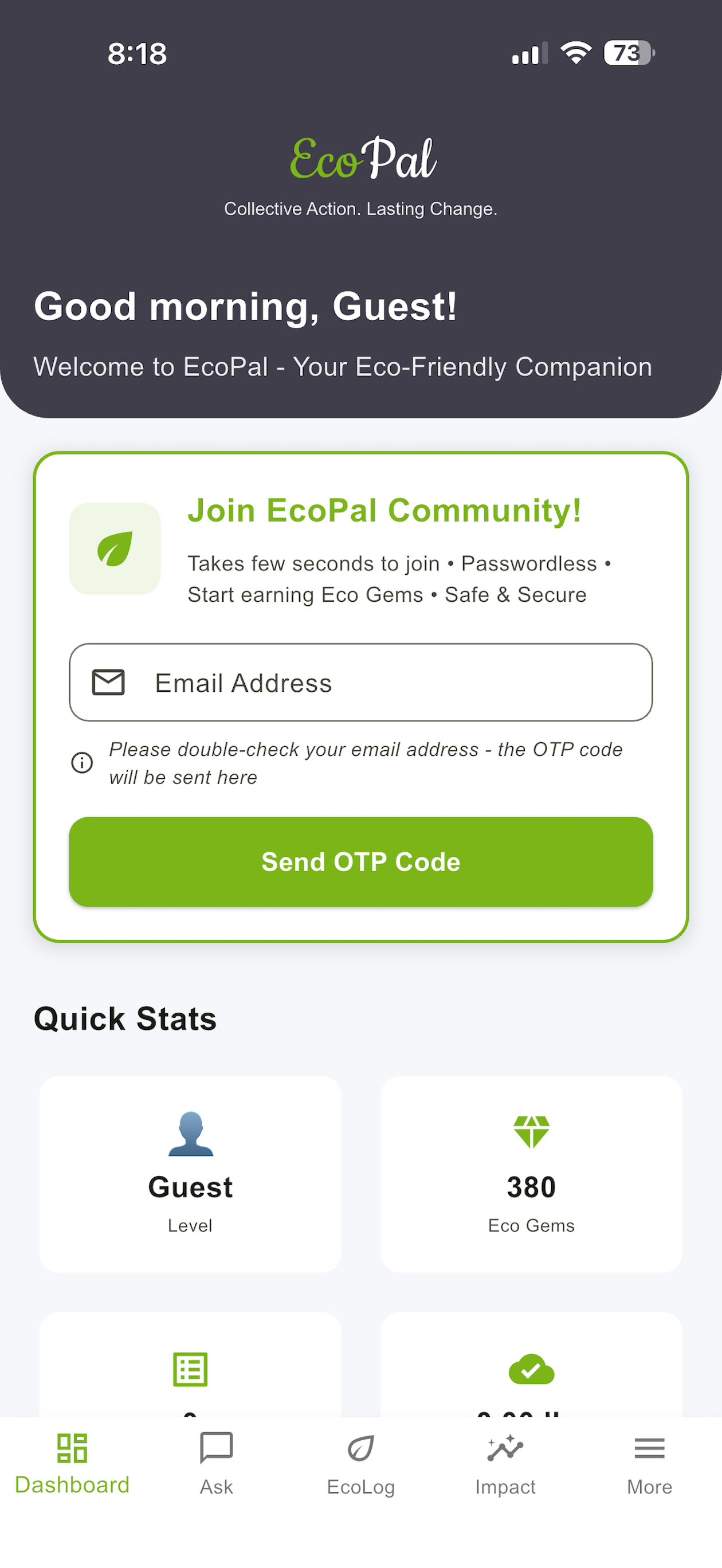 EcoPal Login screen