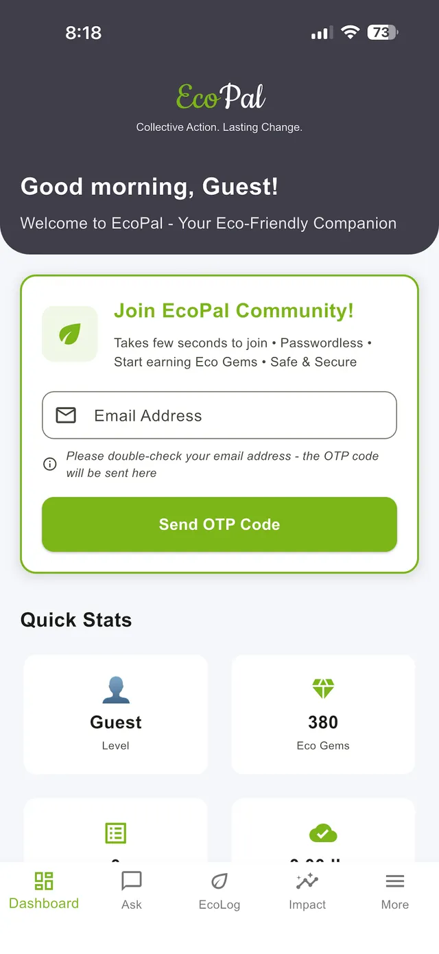 EcoPal Login screen