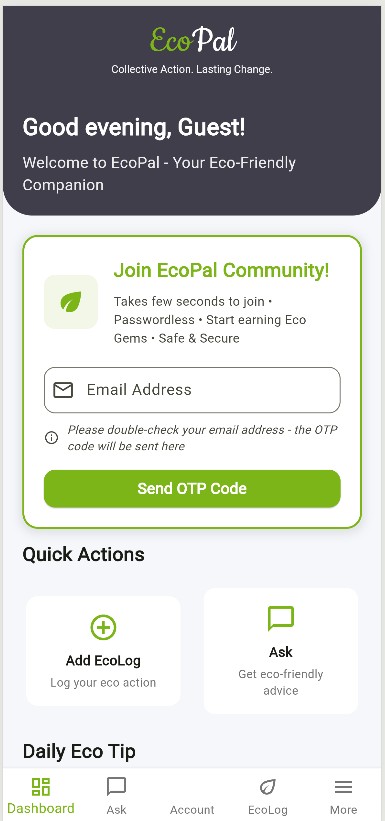 EcoPal join screen with email and Send OTP